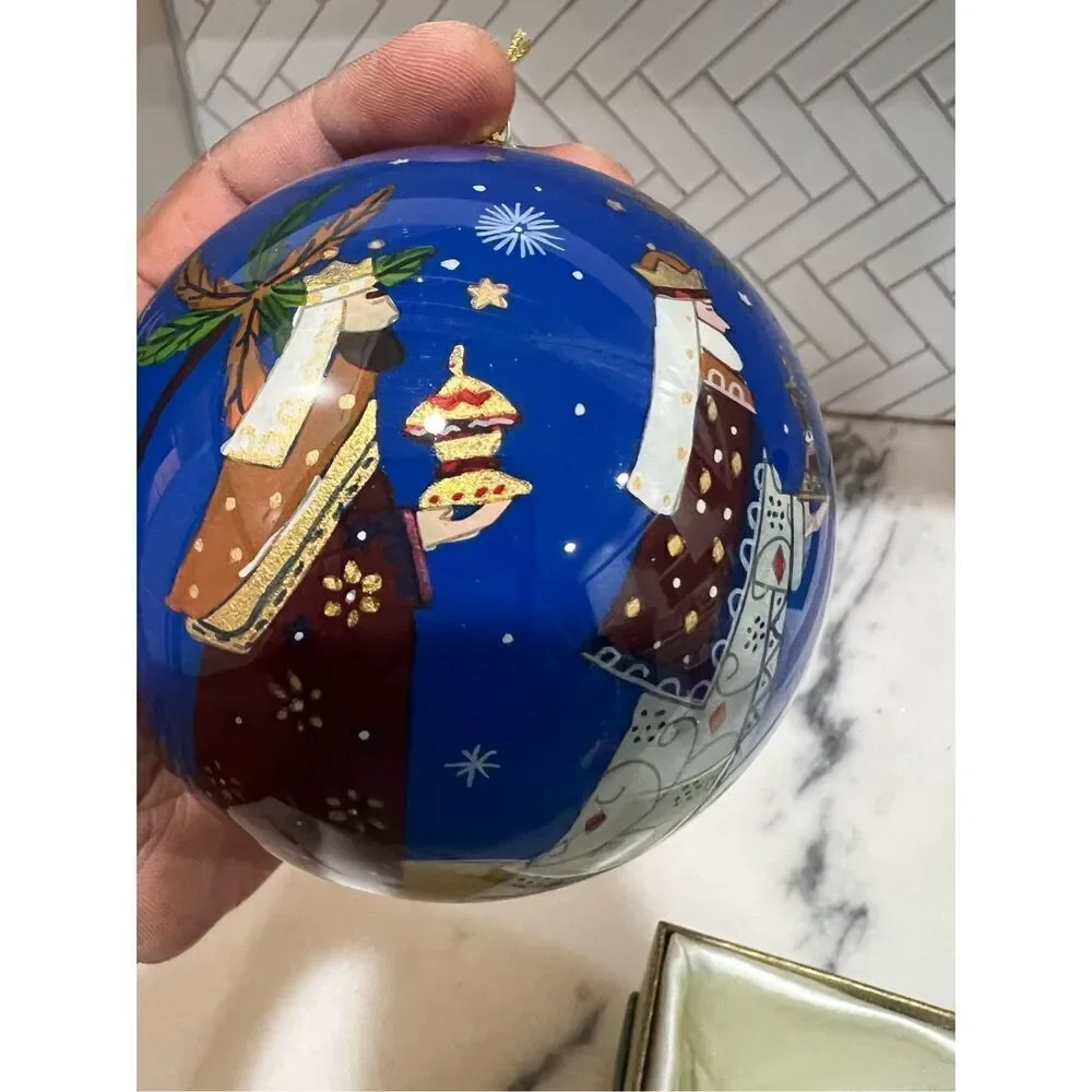 2014 Pier One Li Bien Ornament Bethlehem Reverse Hand Painted Glass Christmas